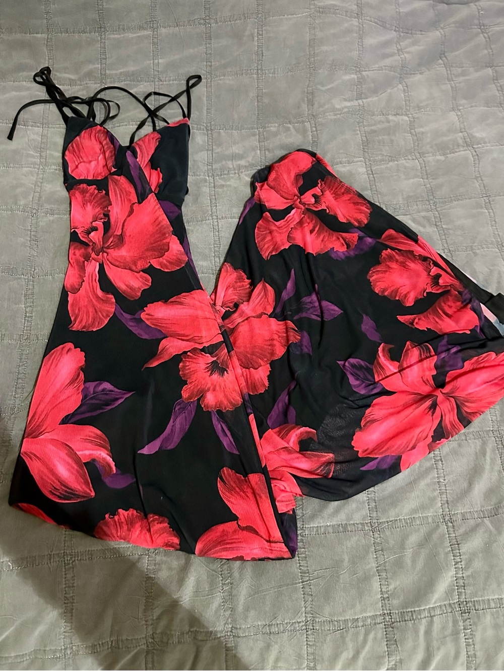Windsor Black Maxi Dress with Red and Purple Floral Print